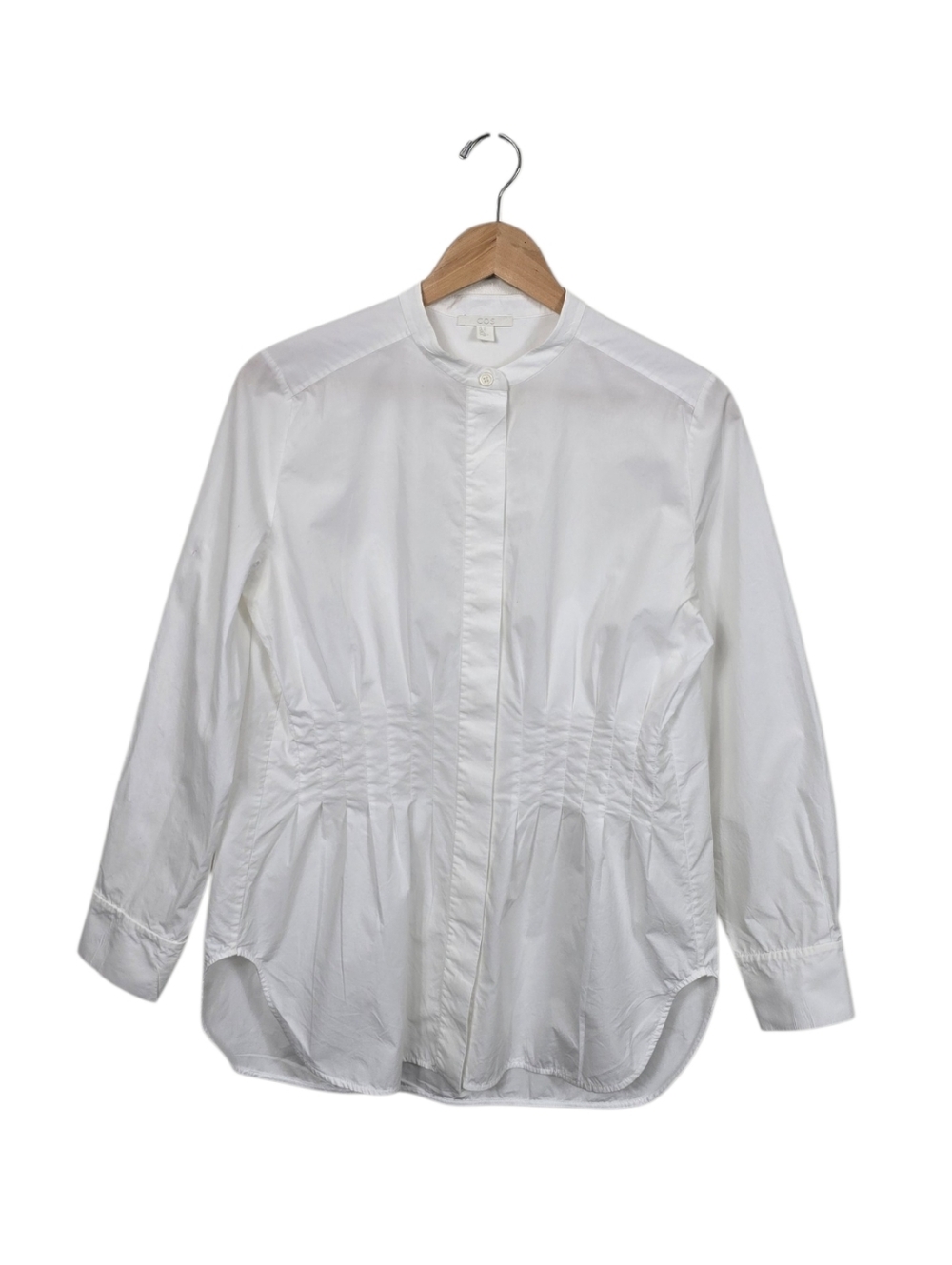 COS Crisp White Waisted Pintuck Granddad Collar Shirt 6 - Picture 4 of 15